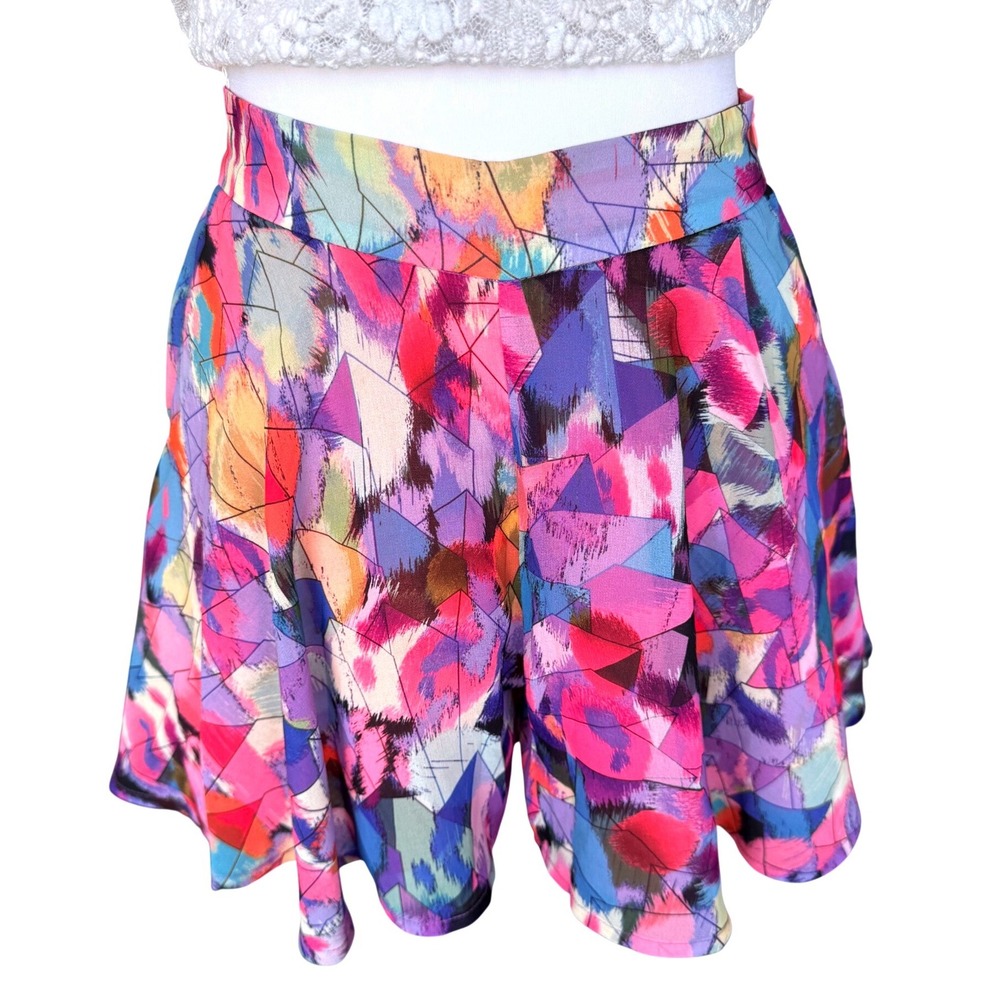 Marciano Colorful Skort Geometric High Waisted Flowy Shorts Pink Purple XXS